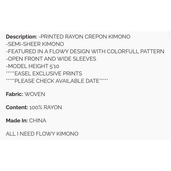 Easel - Printed Rayon Crepon Kimono - Large - Picture 4 of 4